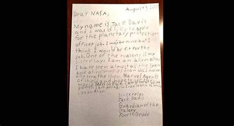 This 9-year-old's application for an alien-fighting position at NASA ...