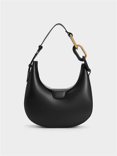 Black Kora Metallic-Accent Moon Bag - Black - Bags - CHARLES & KEITH IN