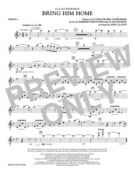 Bring Him Home (from Les Miserables) (arr. John Leavitt) - Violin 1 por ...