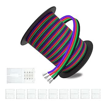 LEADTOPS 100ft(30m) 22AWG 4pin LED RGB Extension Cable Wire 22 Gauge 4 ...