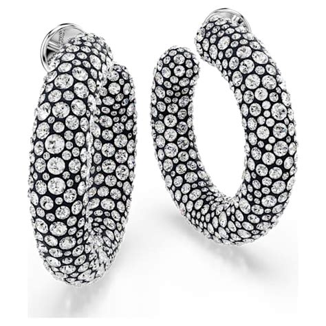 Sublima hoop earrings, Mixed round cuts, White, Rhodium plated | Swarovski