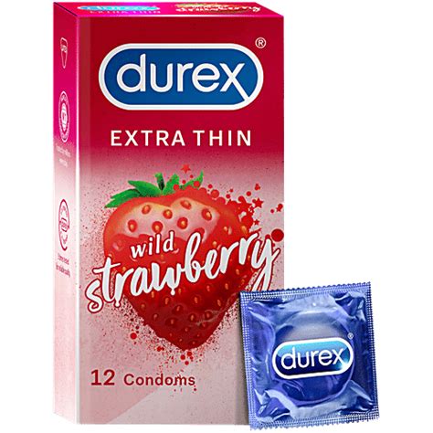 Buy Durex Extra Thin Condoms - Wild Strawberry Flavoured Online at Best ...