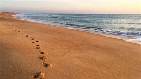 Wallpaper sand, footprints, coast, sea hd, picture, image