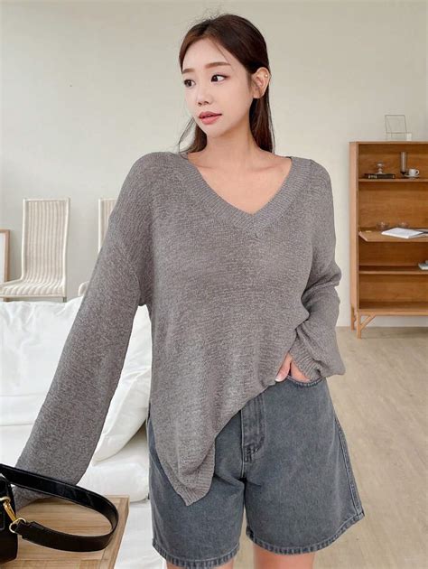 DAZY Solid Drop Shoulder Split Hem Sweater | SHEIN USA