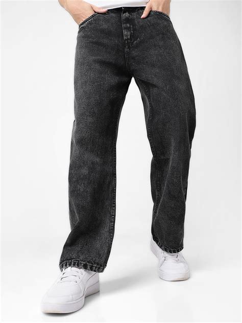 Men's Black Loose Baggy Fit Washed Jeans Non-Stretchable – Urbano Fashion