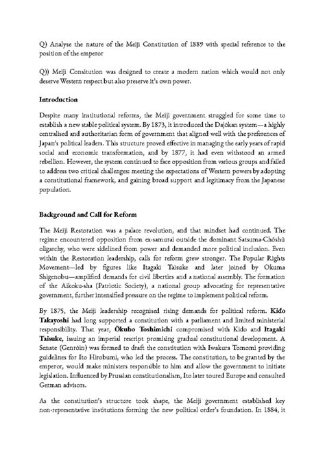 Analysis of the Meiji Constitution of 1889: Emperor's Authority and ...