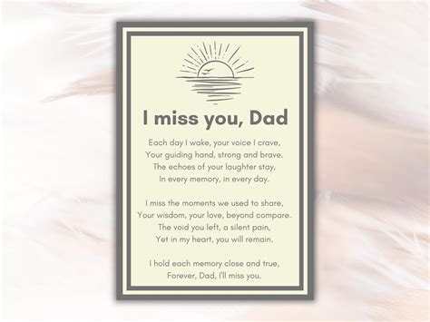 Dad Funeral Poem Printable Instant Download "i Miss You, Dad" Perfect ...