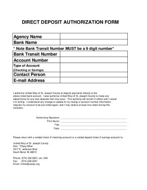 Fillable Online Free Direct Deposit Authorization Forms ...