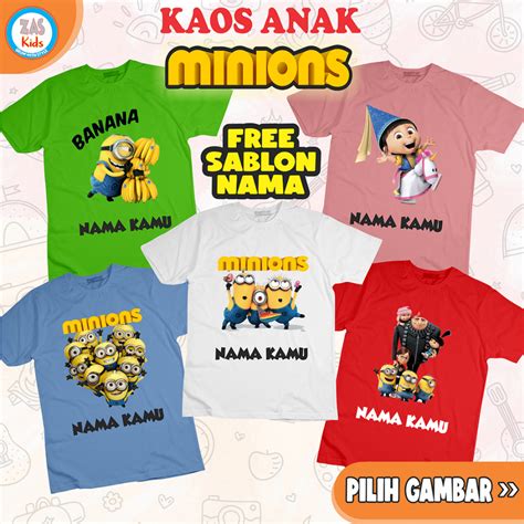 Jual KAOS ANAK MINIONS Gratis Cetak Nama | Baju Atasan Anak Terbaru ...