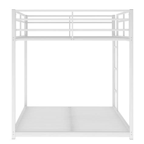 Sumyeg Full over Full Metal Bunk Bed, Low Bunk Bed with Ladder, White ...