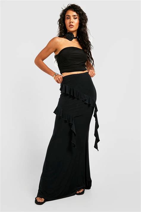 Slinky Ruffle Wrapped Maxi Skirt | boohoo UK