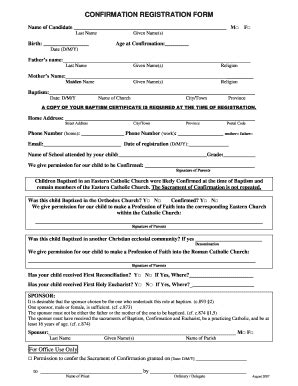 Canada Holy Trinity Catholic Church Confirmation Registration Form 2007 ...