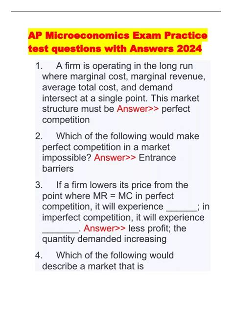 AP Microeconomics Exam Practice test questions with Answers 2024 - AP ...