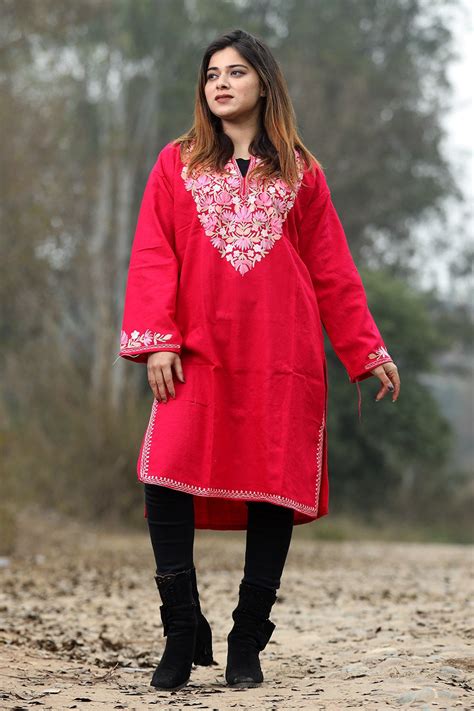 Bright pink color aari work embroidered kurti with new designer