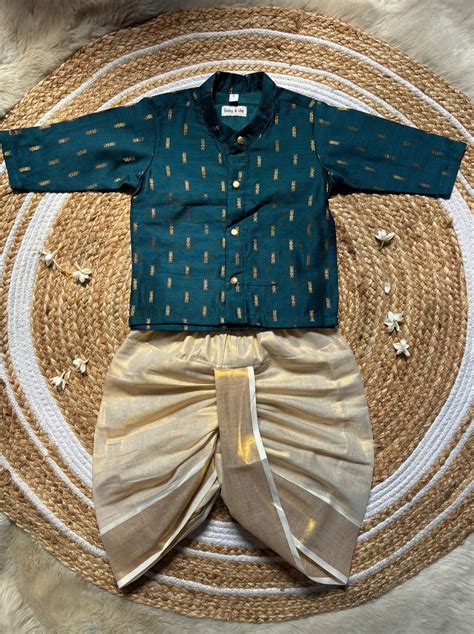 Traditional Blue and Gold Kurta Dhoti for Boys – Traditional Ethnic We ...