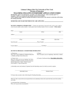 Fillable Online lehman TeachingFellowsIntern+ - Lehman College - lehman ...