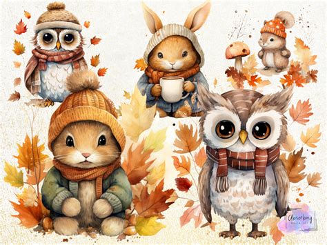 Woodland Charm: Fall Animals Clipart Bundle Watercolor Fall Clipart ...