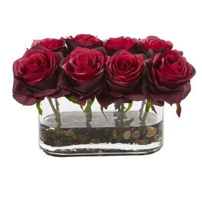 5.5" Burgundy Blooming Roses Arrangement in Glass Vase | Michaels