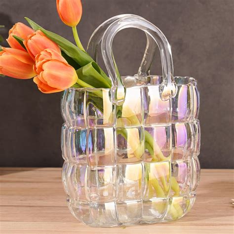 Amazon.com: NiHome Glass Purse Vase Iridescent Glass Bag Vase with ...