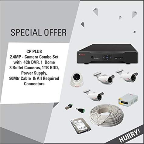 Buy CP Plus 2.4MP Full HD 4 Cameras Combo Kit with 4 Channel HD DVR + 1 ...