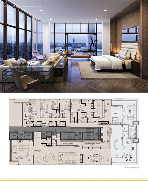 the floor plan for this modern apartment is very large and has lots of ...