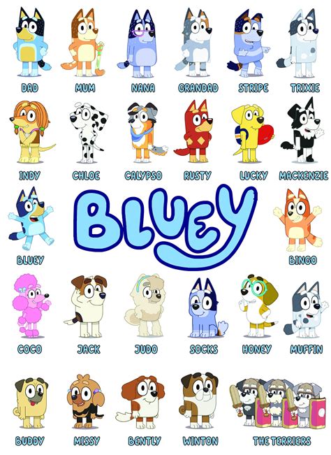 List Of All Bluey Characters - Printable Free Templates