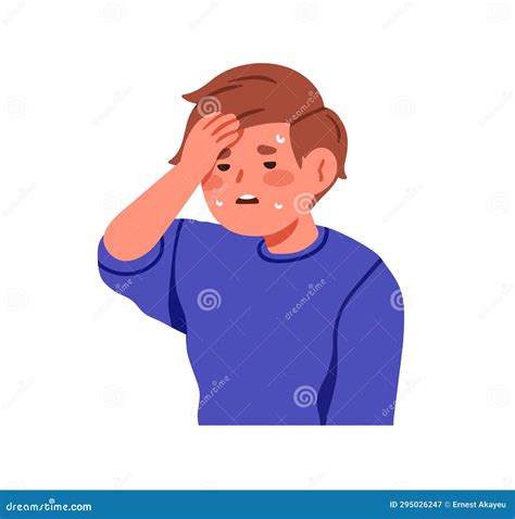 Kid Sweating from Fever, High Temperature. Sick Ill Child with Headache ...