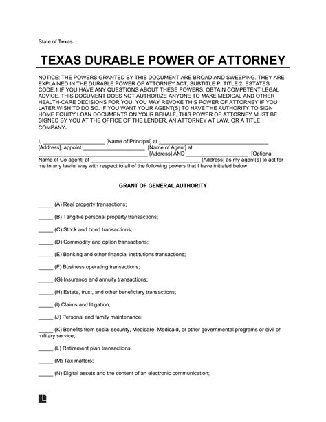 Free Texas Minor (Child) Power of Attorney Form | PDF & Word