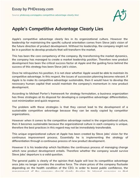 Apple’S Competitive Advantage Clearly Lies Essay Example - PHDessay.com