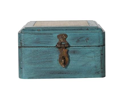 Buy CONTRAST LIVING Wood Hand Painted Vintage Decorative Box (Blue ...