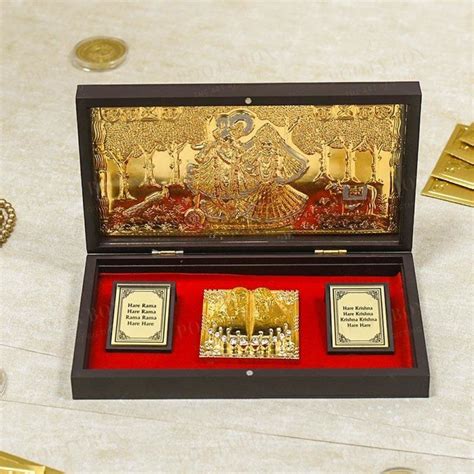 Buy 24K Gold Foil Radha Krishna Pooja Box Online in India - Mypoojabox.in