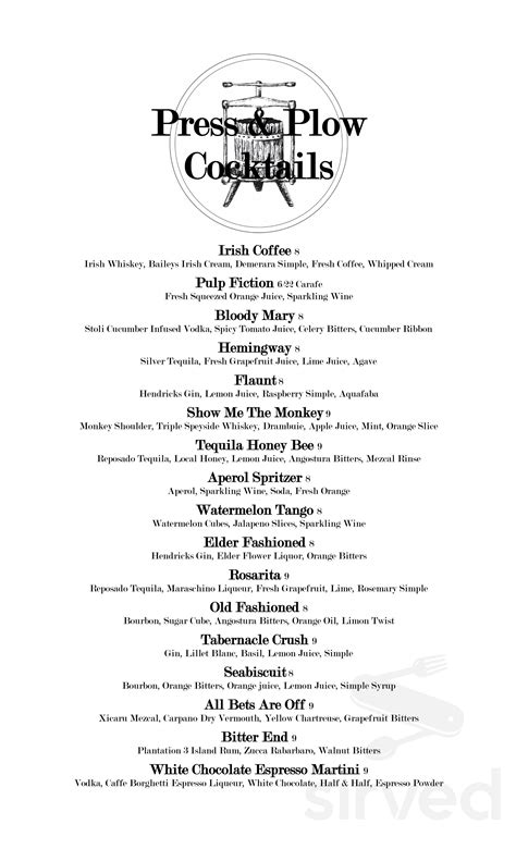 Press & Plow menu in Norman, Oklahoma, USA