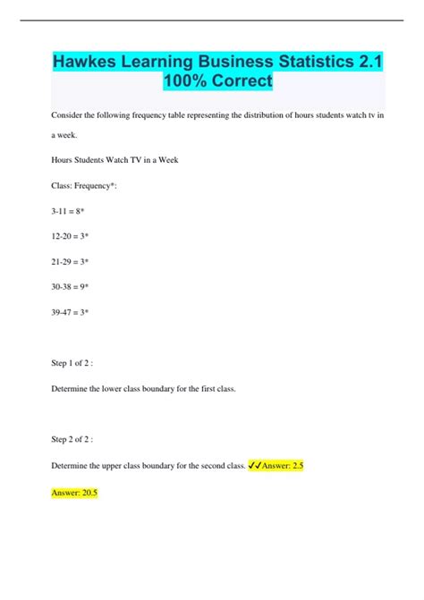 Hawkes Learning Business Statistics 2.1 100% Correct - Hawkes Learning ...