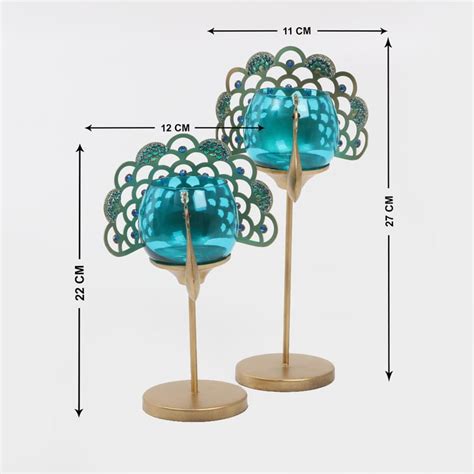 Buy Mayur Set of 2 Glass & Iron Peacock Pedestal T-Light Holders from ...