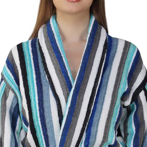 Rangoli Pinstripe Women 420 GSM Cotton Bathrobe - Multicolor