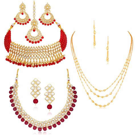 Buy Sukkhi Sensational Pearl Gold Plated Kundan Set of 3 Necklace Combo ...