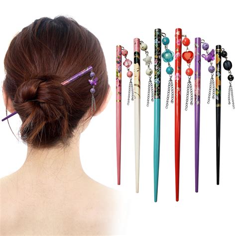 SANAS (6 Pcs) Wooden Bun Stick Set Juda Hair Accessories for Women (6 ...
