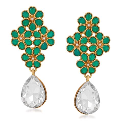 Om Jewells Indo Western Gold Plated Flower Shape Inspired Earrings ...