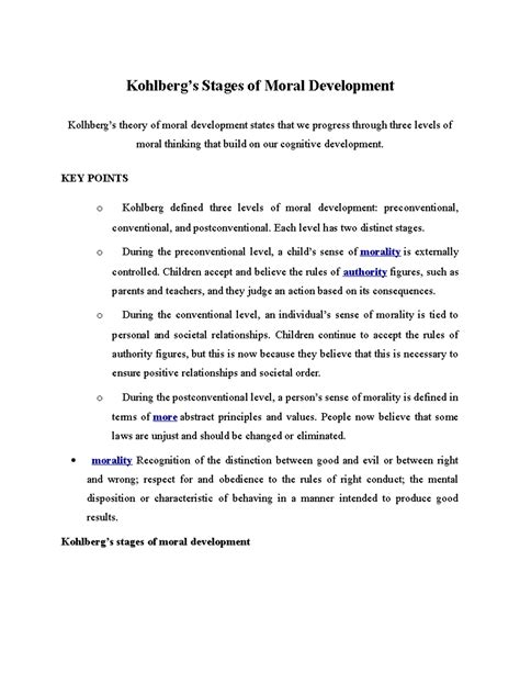 Kohlberg's Stages of Moral Development: A Comprehensive Overview - Studocu