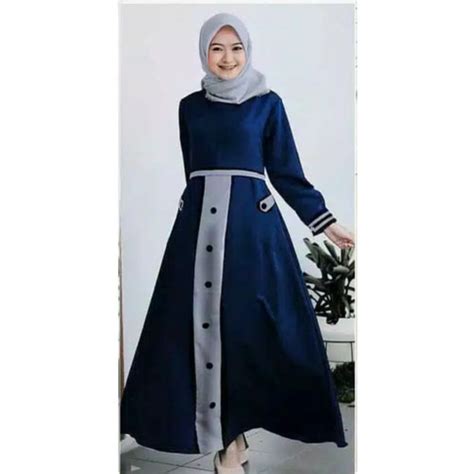 Jual Tia-Baju Long dress busui kantong depan warna polos Navy Grey Abu ...