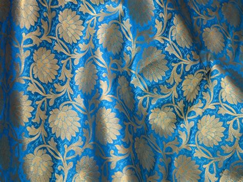Turquoise Brocade Fabric by the Yard Indian Fabric Banarasi - Etsy India