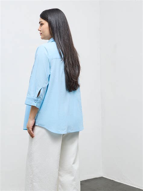 Buy Gia Light Blue Schiffli Embroidered Cotton Shirt from Westside