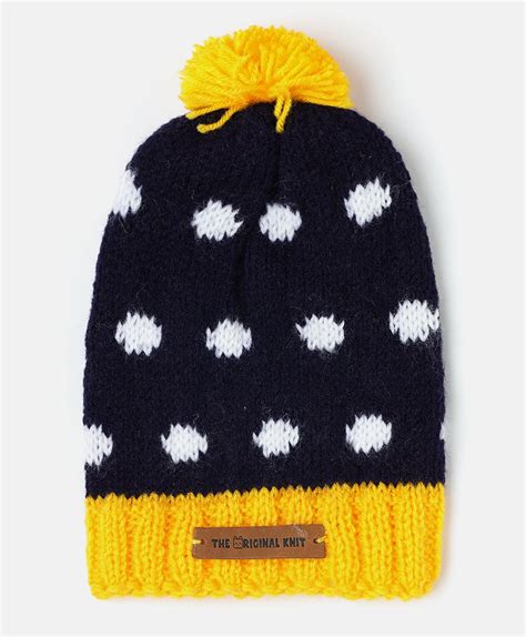 Handmade Self Design Cap- Navy Blue & Yellow – The Original Knit