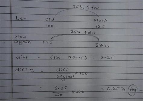 A number is first increased by 25% and then decreased by 25%. Find the ...