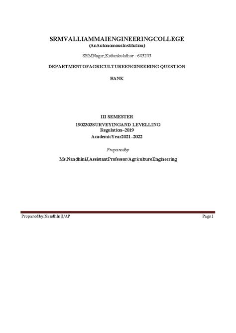 Surveying and Levelling Question Bank - Semester 1902303 - Studocu