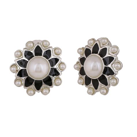 Buy Estele Rhodium Plated Elegant Meenakari Pearl Stud Earrings with ...