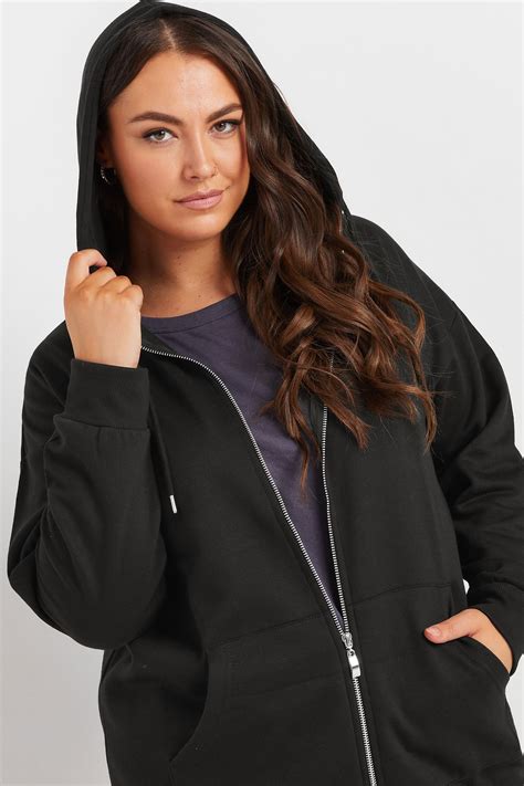 YOURS Plus Size Black Longline Zip Hoodie | Yours Clothing