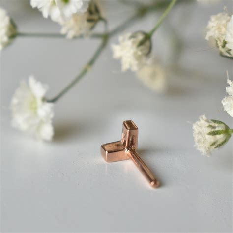 Buy Tiny Baguette Diamond V Peace Stud,14k 18k Solid Gold L Shaped ...