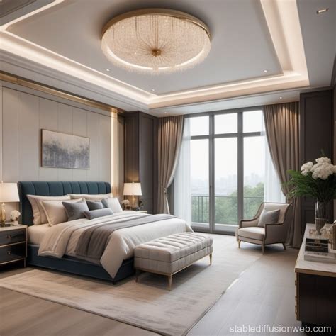 Modern Luxury Master Bedroom with Bay Window | Stable Diffusion Online