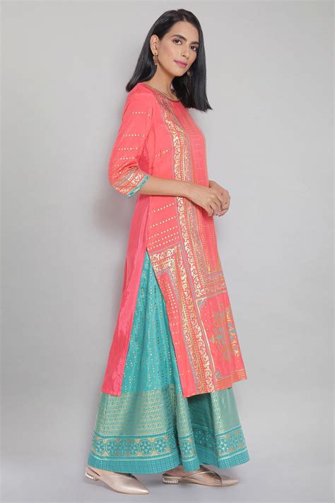 Buy Peach Round Neck Printed Straight kurta Online for Woman | Shop for ...